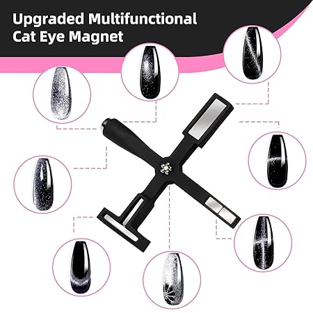 GV204 THR3E STROKES 5 in 1 Magnet for Cat Eye Gel Nail Polish, Multifunctional Magnetic Nail Tool, Upgraded Cross Cat Eye Magnet for Nail Designs 3D Cateye Nail Gel Strong Nail Art Magnet Home Salon  Color may Vary