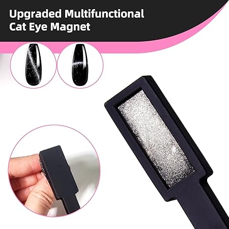 GV204 THR3E STROKES 5 in 1 Magnet for Cat Eye Gel Nail Polish, Multifunctional Magnetic Nail Tool, Upgraded Cross Cat Eye Magnet for Nail Designs 3D Cateye Nail Gel Strong Nail Art Magnet Home Salon  Color may Vary
