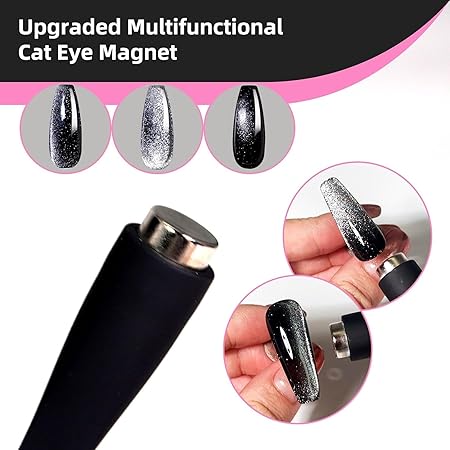 GV204 THR3E STROKES 5 in 1 Magnet for Cat Eye Gel Nail Polish, Multifunctional Magnetic Nail Tool, Upgraded Cross Cat Eye Magnet for Nail Designs 3D Cateye Nail Gel Strong Nail Art Magnet Home Salon  Color may Vary