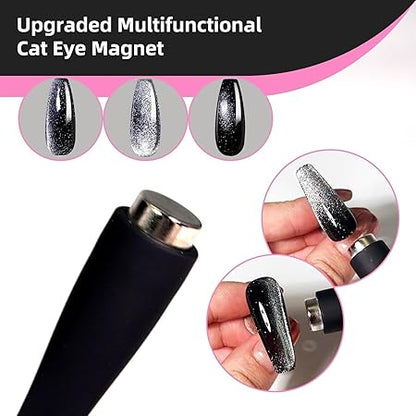 GV204 THR3E STROKES 5 in 1 Magnet for Cat Eye Gel Nail Polish, Multifunctional Magnetic Nail Tool, Upgraded Cross Cat Eye Magnet for Nail Designs 3D Cateye Nail Gel Strong Nail Art Magnet Home Salon  Color may Vary
