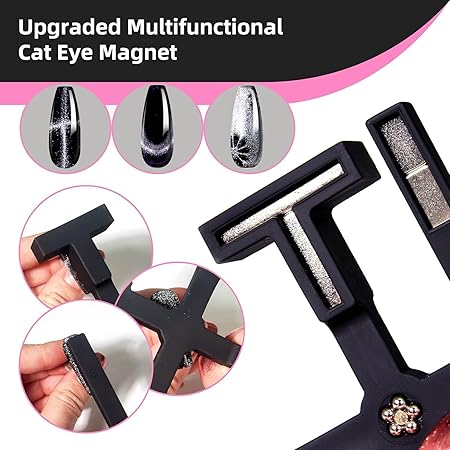 GV204 THR3E STROKES 5 in 1 Magnet for Cat Eye Gel Nail Polish, Multifunctional Magnetic Nail Tool, Upgraded Cross Cat Eye Magnet for Nail Designs 3D Cateye Nail Gel Strong Nail Art Magnet Home Salon  Color may Vary