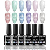 GV212 THR3E STROKES Gel NailPolish Cat Eye Gel Nail Polish Set, 6 Color Jelly Shimmer Glass Cat Eye Gel Nail Polish with Magnet Nude Reflective Clear Champagne Pink Purple Magnetic Gel Polish Gift Set 7ML (UV/LED LIGHT REQUIRED) (ASTEROID N54)