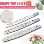 GV213 THR3E STROKES 6pc Nail File Set for Manicure, Nail Shaping & Polishing, Double-Sided 100/180 Grit, Orange Sanding Paper