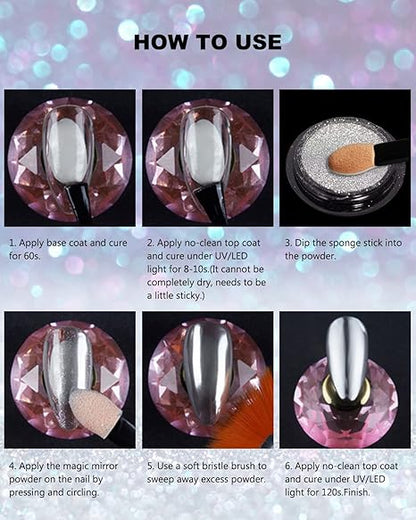 GV214 THR3E STROKES 3 Colors Chrome Nail Powder Set Reflective Glitter Metallic Mirror Effect for Nails Art Design 3D Holographic Silver Rose Gold Pigment Flash Light Crome Paillette Dust (RSG Powder) (Each 0.5gm)