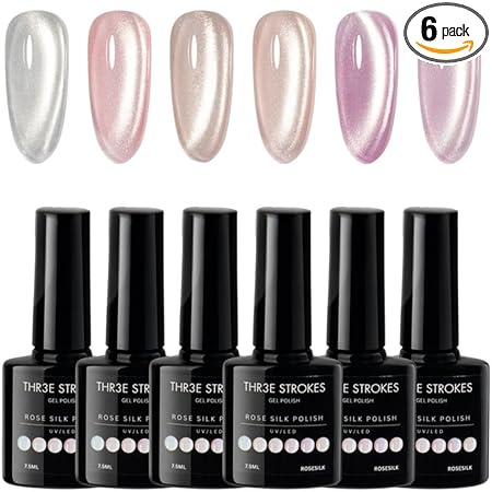 GV215 STROKES Cat Eye Gel Nail Polish Set for Pink Brown Glitter Holographic Cat Eye, Salon Gel Manicure and Nail Art DIY at Home, Bright Moonlight (ROSE SILK)