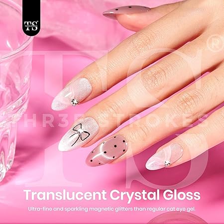 GV215 STROKES Cat Eye Gel Nail Polish Set for Pink Brown Glitter Holographic Cat Eye, Salon Gel Manicure and Nail Art DIY at Home, Bright Moonlight (ROSE SILK)