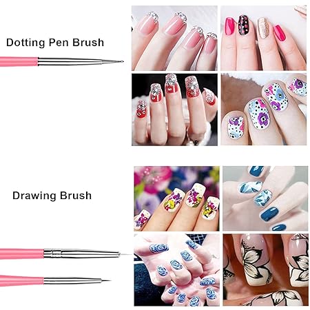 GV216 THR3E STROKES 20 pcs Nail Art Brushes, Nail Art Design Painting and Drawing UV Polish Brush Tool Kit, 15 pcs Nail Art Brushes Kit with 5 pcs Nail Dotting Pens, Multicolored 15 PCS BRUSH + 5PCS DOTTING TOOLS)
