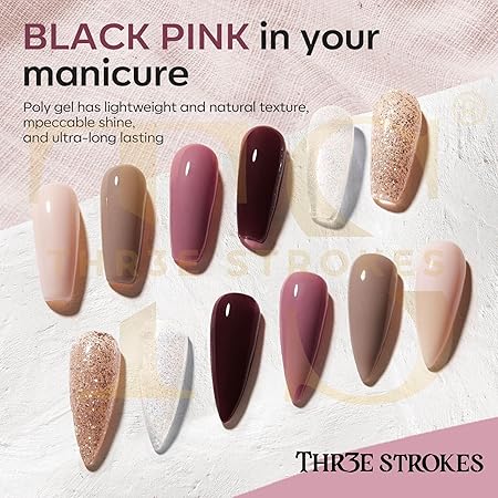 GV223 THR3E STROKES Poly Nail Gel Extension Kit for Builder Gel UV Nail Art Kit Nail Extension Set (Nude, Pink, White) (62 Items in the set)( MINIMUM 180S TO DRY)(BEGGINERS KIT) (2)