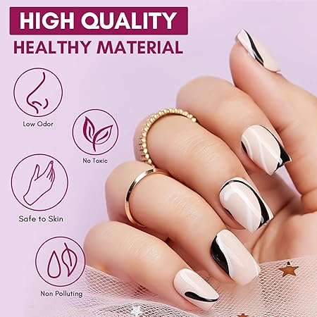 GV243 THR3E STROKES Gel Nail Polish Liner Set 8ML, 2 Color Nail Art Winter French Polish White Black for French Tip Swirl Draw Nail Soak Off UV Curing Built Thin Brush Manicure Set For Salon DIY