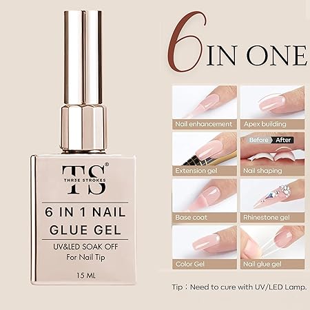 GV251 THR3E STROKES Builder Nail Gel, 6-in-1 Gel Builder 15ml for Nails, Hard Gel Builder Nail Strengthener Extension Gel Nail Polish Rhinestone False Nail Tips Glue Gel in a Bottle (CLEAR)