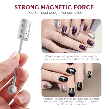 GV256 THR3E STROKES Double-head Magic Magnet Stick For 3D Magnetic Cat Eye Gel Nail Polish Nail Art Manicure Tool (DOUBLE END)