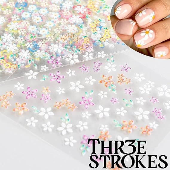 GV257 THR3E STROKES 30 Sheets Flowers Nail Art Stickers Decals 3D Self-Adhesive Colorful Flower Rose Daisy Cherry Blossoms Nail Stickers Design Flowers Nail Art Supplies Charms for Nail Art Tips (D19)