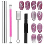 GV260 THR3E STROKES 4Pcs Cat Eye Magnet for Nails, Nail Magnets Cat eye Magnet for Nails Art, Double-Head Nail Magnetic Cat Eye Gel Nail Polish Magnet Wand Strong Suction Board Nail Manicure Tool Set for Salon DIY Home (4 PCS BIG SET)