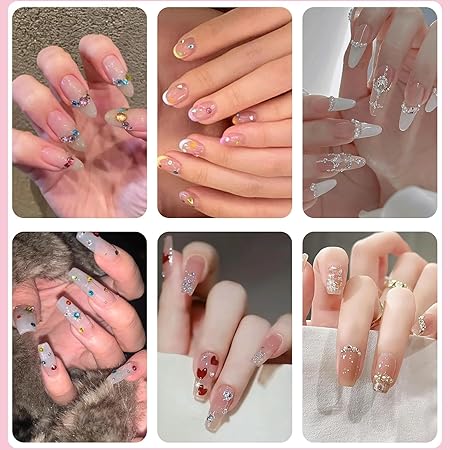 GV263 THR3E STROKES Nail Art Kit, Nail Art Rhinestone, Double Ended Nail Tweezers, Versatile Crystal Gems for Design, Makeup, DIY Crafts, Clothing and Phone Embellishments(24 Grids, Colored Diamonds)
