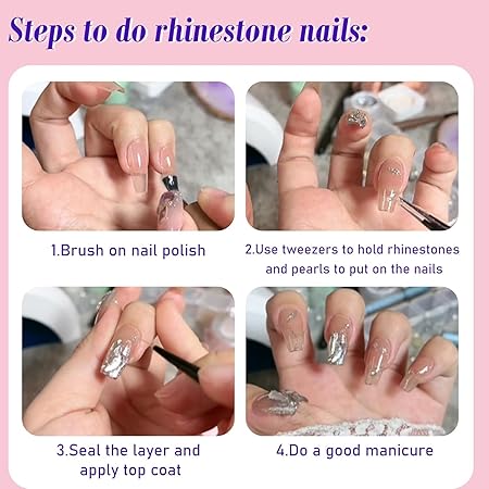 GV263 THR3E STROKES Nail Art Kit, Nail Art Rhinestone, Double Ended Nail Tweezers, Versatile Crystal Gems for Design, Makeup, DIY Crafts, Clothing and Phone Embellishments(24 Grids, Colored Diamonds)