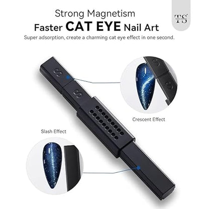 GV266 THR3E STROKES Cat Eye Magnetic Nail Art Set, 9 Pieces, Double-Ended Magnet Tools with Square and Round Tips