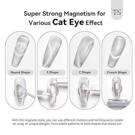 GV266 THR3E STROKES Cat Eye Magnetic Nail Art Set, 9 Pieces, Double-Ended Magnet Tools with Square and Round Tips