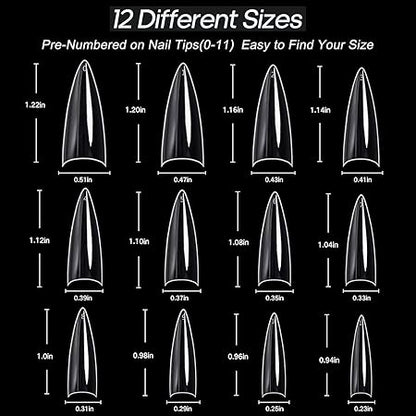GV271 THR3E STROKES Soft GelNail Tips, Full Cover Clear Soft Nail Tips for Artificial FalseNails Extension Nail Salons DIY NailArt with Box, 550PCS (MEDIUM STILETTO N17)