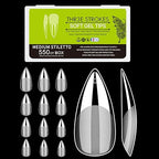 GV273 THR3E STROKES Soft GelNail Tips, Full Cover Clear Soft NailTips for Artificial False Nails Extension Nail Salons DIY NailArt with Box, 550PCS (MEDIUM STILLETO P5)