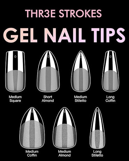 GV273 THR3E STROKES Soft GelNail Tips, Full Cover Clear Soft NailTips for Artificial False Nails Extension Nail Salons DIY NailArt with Box, 550PCS (MEDIUM STILLETO P5)