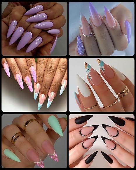 GV273 THR3E STROKES Soft GelNail Tips, Full Cover Clear Soft NailTips for Artificial False Nails Extension Nail Salons DIY NailArt with Box, 550PCS (MEDIUM STILLETO P5)