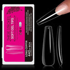GV275 THR3E STROKES Soft Gel NailTips, Full Cover Clear Soft NailTips for Artificial False Nails Extension Nail Salons DIY NailArt with Box, 440PCS (LONG COFFIN N5)