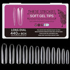 GV276 THR3E STROKES Soft Gel NailTips, Full Cover Clear Soft Nail Tips for Artificial False Nails Extension Nail Salons DIY NailArt with Box, 440PCS (LONG OVAL N8)