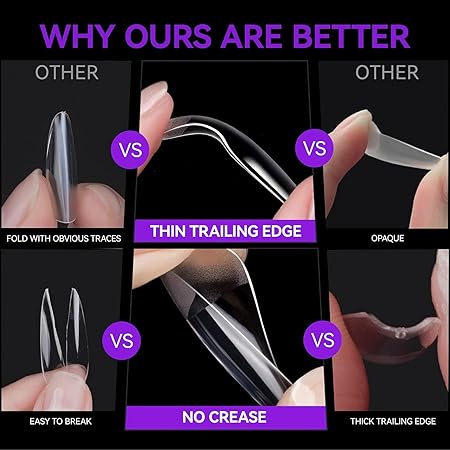 GV277 THR3E STROKES Soft Gel NailTips, Full Cover Clear Soft NailTips for Artificial False Nails Extension Nail Salons DIY Nail Art with Box, 550PCS (SHORT SQUARE P9)