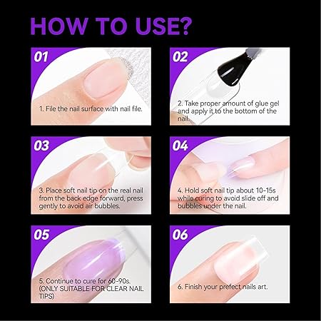 GV277 THR3E STROKES Soft Gel NailTips, Full Cover Clear Soft NailTips for Artificial False Nails Extension Nail Salons DIY Nail Art with Box, 550PCS (SHORT SQUARE P9)