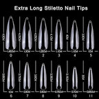 GV278 THR3E STROKES Soft Gel NailTips, Full Cover Clear Soft Nail Tips for Artificial FalseNails Extension Nail Salons DIY NailArt with Box, 440PCS (LONG STILETTO N11)