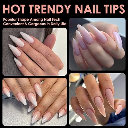 GV279 THR3E STROKES Soft Gel NailTips, Full Cover Clear Soft Nail Tips for Artificial False Nails Extension Nail Salons DIY NailArt with Box, 550PCS (SHORT STILETTO N13)