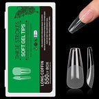 GV280 THR3E STROKES Soft Gel NailTips, Full Cover Clear Soft Nail Tips for Artificial False Nails Extension Nail Salons DIY NailArt with Box, 550PCS (LONG COFFIN P6)
