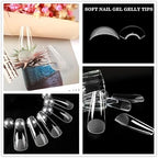 GV280 THR3E STROKES Soft Gel NailTips, Full Cover Clear Soft Nail Tips for Artificial False Nails Extension Nail Salons DIY NailArt with Box, 550PCS (LONG COFFIN P6)