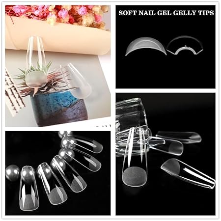 GV280 THR3E STROKES Soft Gel NailTips, Full Cover Clear Soft Nail Tips for Artificial False Nails Extension Nail Salons DIY NailArt with Box, 550PCS (LONG COFFIN P6)
