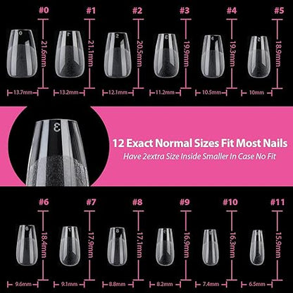 GV281 THR3E STROKES Soft Gel NailTips, Full Cover Clear Soft NailTips for Artificial False Nails Extension Nail Salons DIY NailArt with Box, 550PCS (SHORT COFFIN P7)