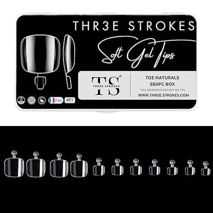 GV284 THR3E STROKES Soft Gel NailTips, Full Cover Clear Soft Nail Tips for Artificial False Nails Extension Nail Salons DIY NailArt with Box, 550PCS (TOE NAILS P1)