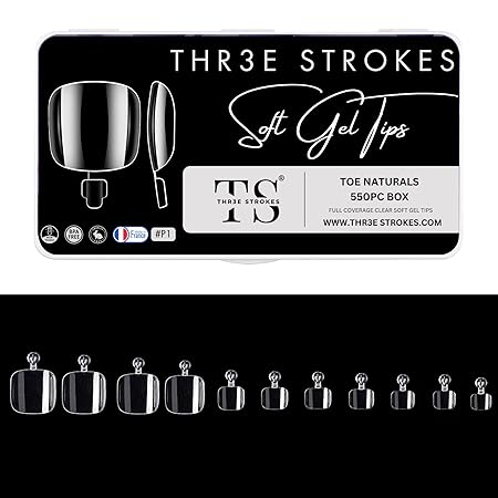 GV284 THR3E STROKES Soft Gel NailTips, Full Cover Clear Soft Nail Tips for Artificial False Nails Extension Nail Salons DIY NailArt with Box, 550PCS (TOE NAILS P1)