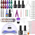 GV294 THR3E STROKES Moonstone Nail Extension Kit - 6 Gel Polishes (7.5ml) | 48V UV Nail Lamp | 500 Stiletto Nail Tips & Rhinestones | Professional Nail Art Tools | Base & Top Coat | DIY & Salon Use (MOONSTONE KIT) (CLUSTER X)