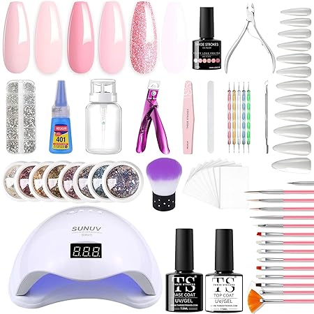GV296 THR3E STROKES Moonstone Nail Extension Kit - 6 Gel Polishes (7.5ml) | 48V UV Nail Lamp | 500 Stiletto Nail Tips & Rhinestones | Professional Nail Art Tools | Base & Top Coat | DIY & Salon Use (MOONSTONE KIT) (FAIRY LOVE)