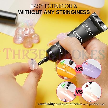 GV305 THR3E STROKES 3D and Chrome Nail Powder Kit: 15g No Wipe Clear 3D Sculpting for Nail Art, 3D Carving Nail Molding Gel & Metallic Chrome Powder Set for Gel Nail Art Decoration Home Manicure DIY (MACHINE SE SUKHENGI)
