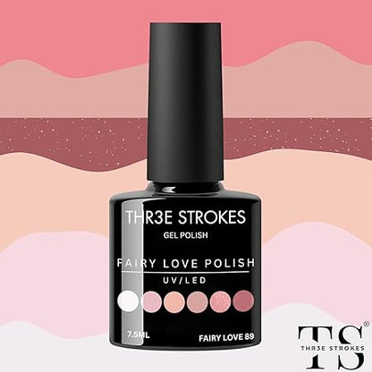 GV306 THR3E STROKES Gel Nail Polish, Nude Pink 6 Colors Gel Nail Polish Set Neutral Glitter Nail Polish Gel Classic Nude Sheer Pink Gel Polish LED Nail Art Manicure Soak Off DIY Salon Gifts for Women Girls (FAIRY LOVE 89, 15ml)