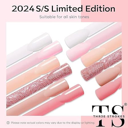 GV306 THR3E STROKES Gel Nail Polish, Nude Pink 6 Colors Gel Nail Polish Set Neutral Glitter Nail Polish Gel Classic Nude Sheer Pink Gel Polish LED Nail Art Manicure Soak Off DIY Salon Gifts for Women Girls (FAIRY LOVE 89, 15ml)