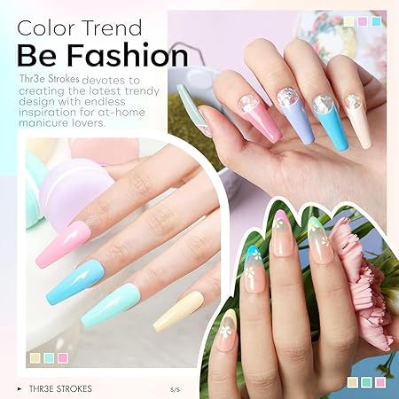 GV307 THR3E STROKES Gel Nail Polish Set, 6 Colors 2024 Spring Gel Polish Kit Bright Pastel Macaron Candy Nail Polish Gel Pink Mint Green Blue Purple Gel Nail Soak Off Nail Art Manicure Gift DIY Salon ( Venus Pastel )