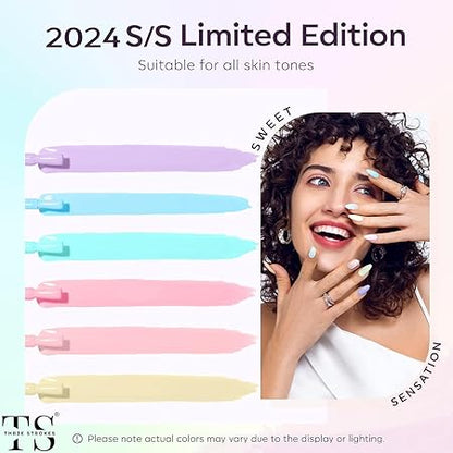 GV307 THR3E STROKES Gel Nail Polish Set, 6 Colors 2024 Spring Gel Polish Kit Bright Pastel Macaron Candy Nail Polish Gel Pink Mint Green Blue Purple Gel Nail Soak Off Nail Art Manicure Gift DIY Salon ( Venus Pastel )