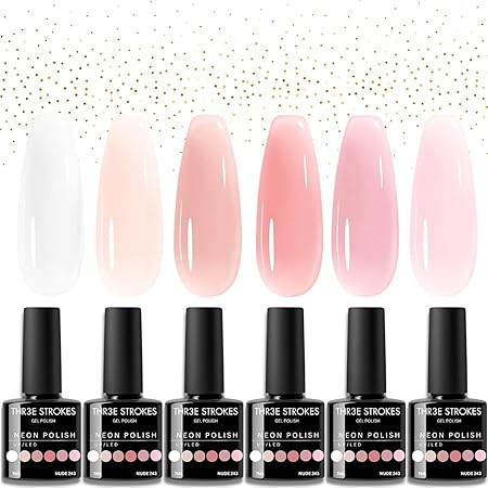 GV317 THR3E STROKES Gel Nail Polish Set - 6 Colors Gel Polish Glitter Gel Polish Sparkle Nail Polish Gel Manicure DIY Salon Nail Art Gifts (NUDE 234, 7.5ML)