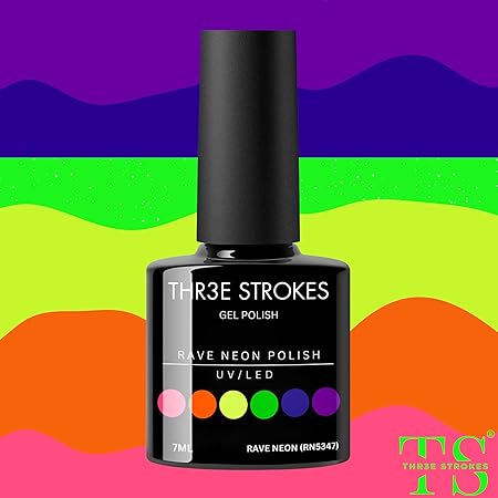 GV319 THR3E STROKES Gel Nail Polish Set - 6 Colors Gel Polish Glitter Gel Polish Sparkle Nail Polish Gel Manicure DIY Salon Nail Art Gifts (RAVE NEON (RN5347), 7.5ML)