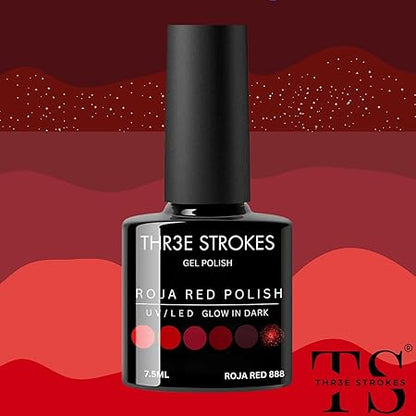 GV323 THR3E STROKES Gel Nail Polish Set - 6 Colors Gel Polish Glitter Burgundy Sparkle Bloody Red Nail Polish Gel Manicure DIY Salon Nail Art Gifts (ROJA RED 888), 7.5 ml, Glossy Finish