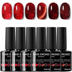 GV325 THR3E STROKES Gel Nail Polish Set - 6 Colors (3 Glass, 2 Glitter & 1 Cat Eye) UV LED Soak Off Gel Polish for DIY Salon Nail Art Manicure, RED ALLURE, 7.5ML Each