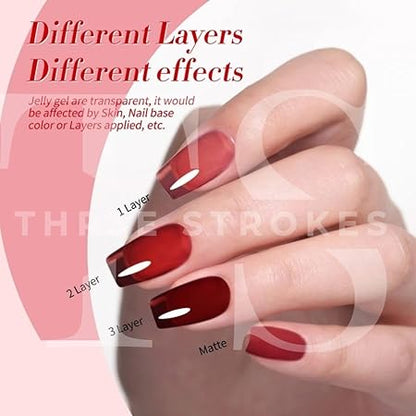 GV325 THR3E STROKES Gel Nail Polish Set - 6 Colors Gel Polish Glitter Gel Polish Sparkle Nail Polish Gel Manicure DIY Salon Nail Art Gifts (RED ALLURE, 7.5ML)