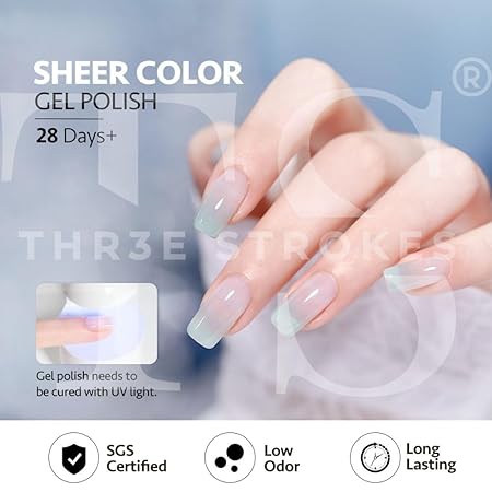 GV327 THR3E STROKES Gel Nail Polish Set - 6 Colors Glass Gel Nail Polish Gel Manicure DIY Salon Nail Art Gifts (SEA, 7.5ML)